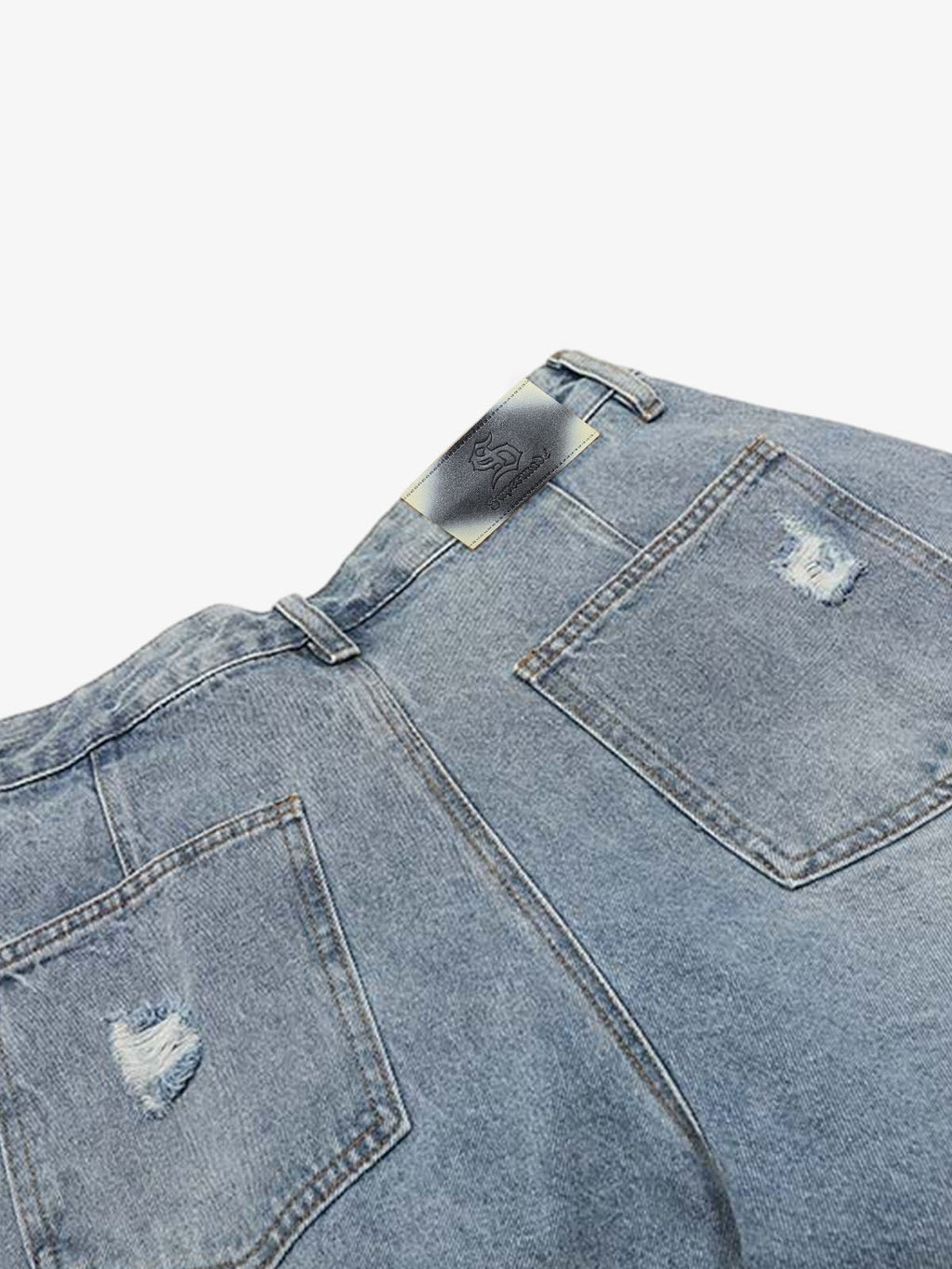 Distressed Light Wash Denim Shorts - 2639