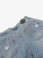 Distressed Light Wash Denim Shorts - 2639