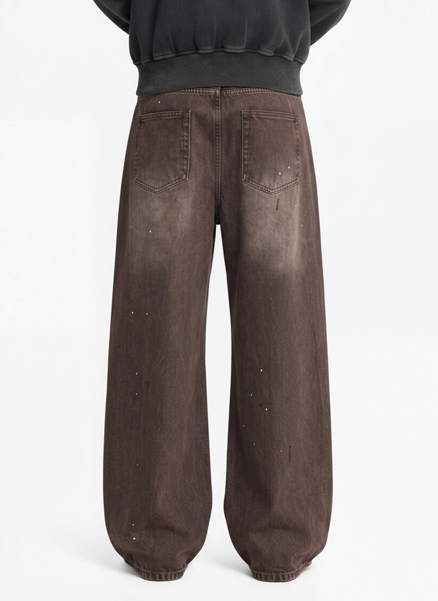 Retro Patchwork Washed Wide Leg Denim Jeans