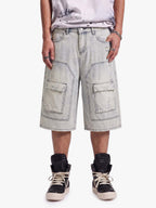 Distressed Denim Cargo Shorts