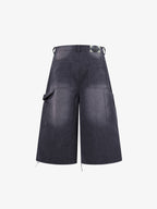 Multi-Button Distressed Print Jorts