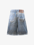 Retro Deconstructed Denim Shorts