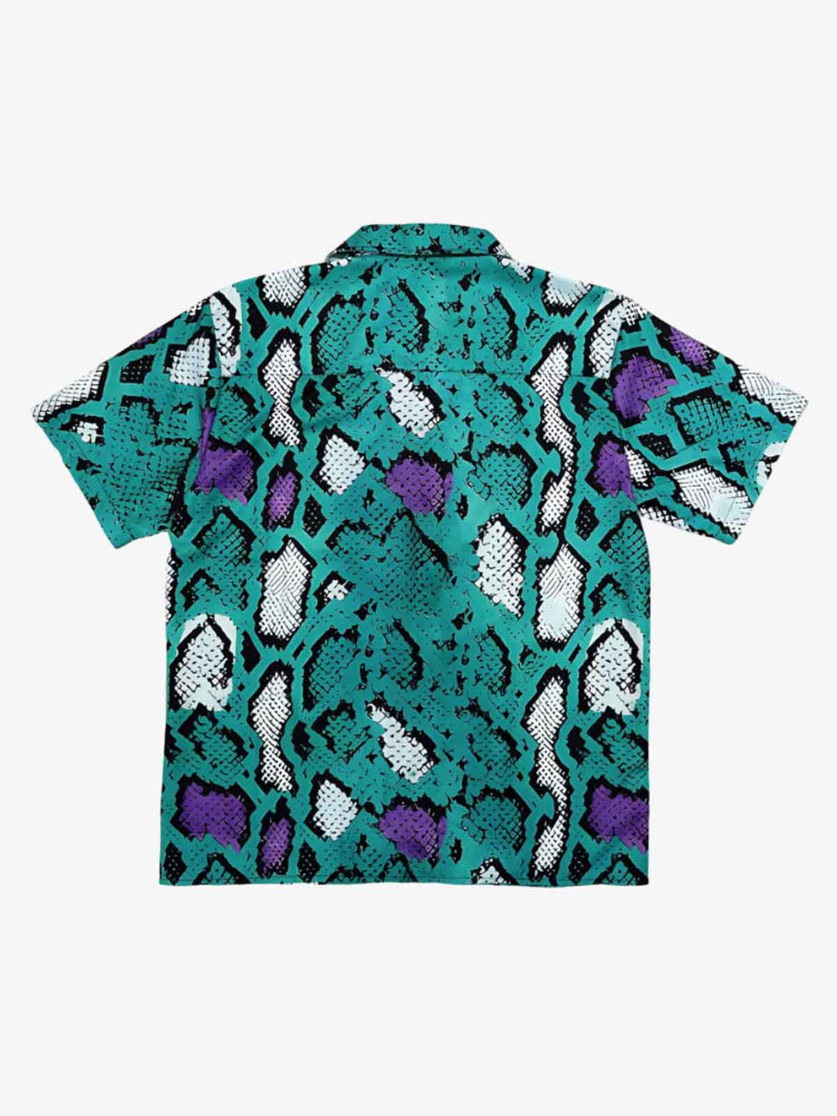 Green Purple Snakeskin Camp Collar Boxy Shirt
