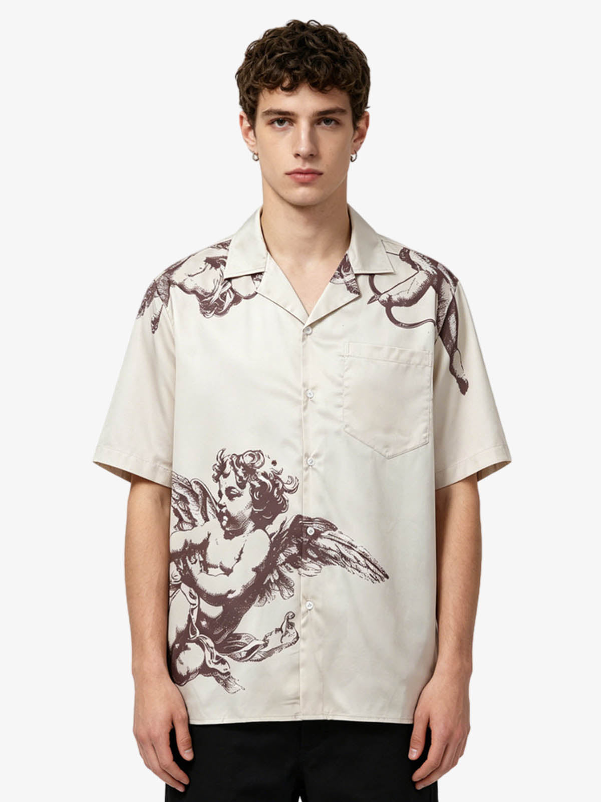 Cupid Angel Sketch Camp Collar Boxy Shirt