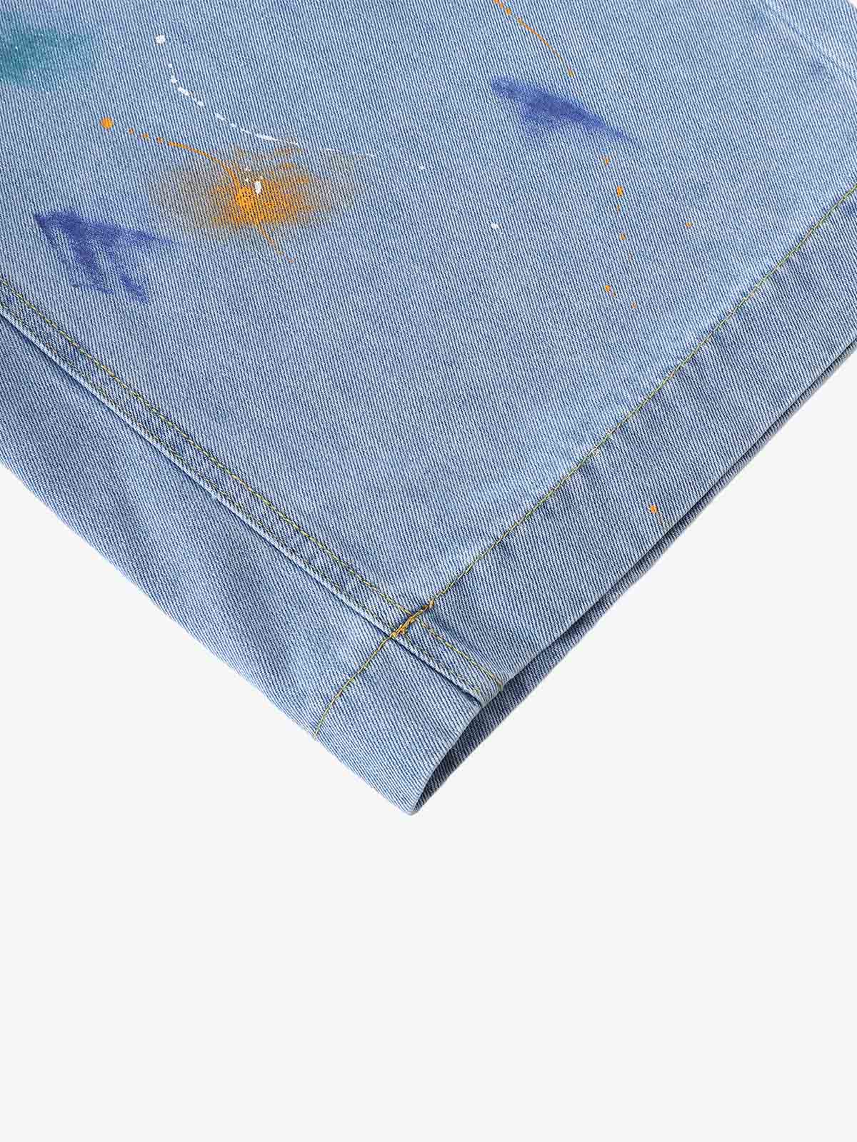 Paint Splatter Denim Wide-Leg Shorts