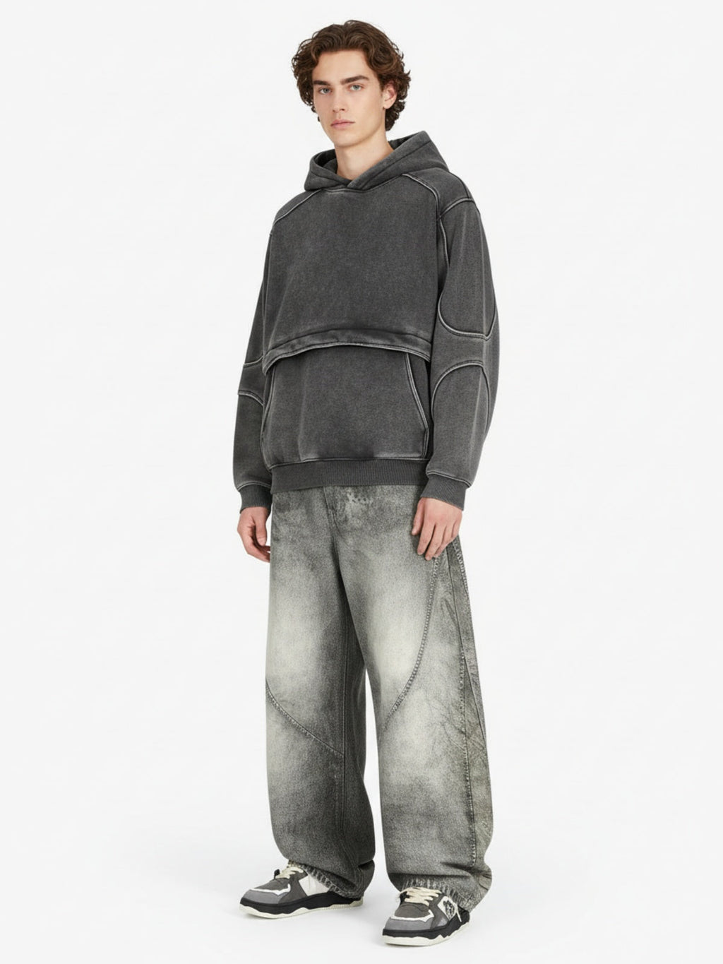 Retro Deconstructed Patchwork Washed Hoodie