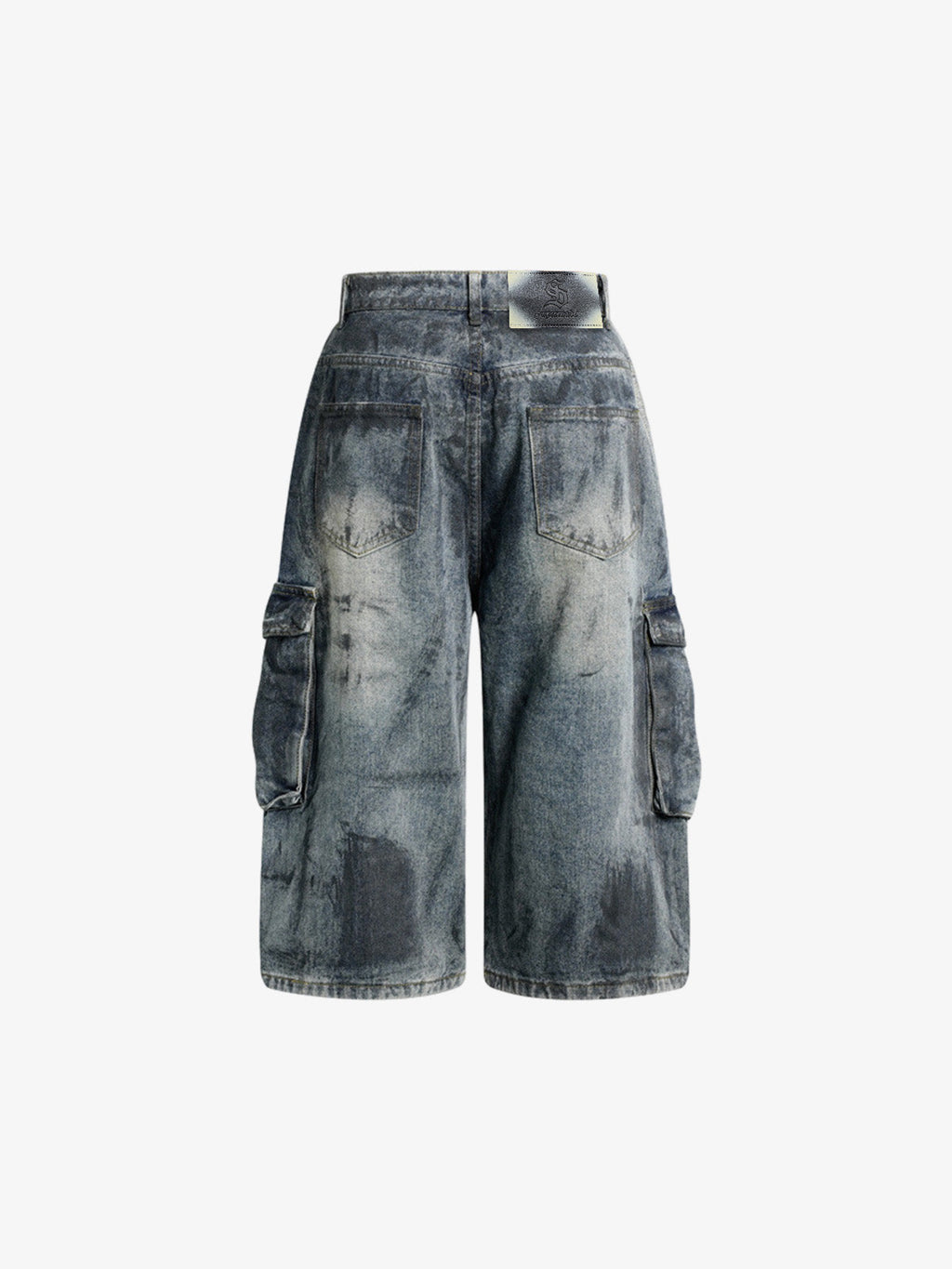 Grunge Wash Cargo Denim Shorts