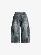 Grunge Wash Cargo Denim Shorts