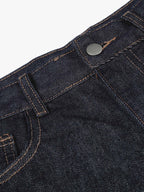 Dark Wash Denim Bermuda Shorts with Side Stripe Rhinestone Detail