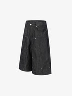 Patchwork Stud Denim Shorts