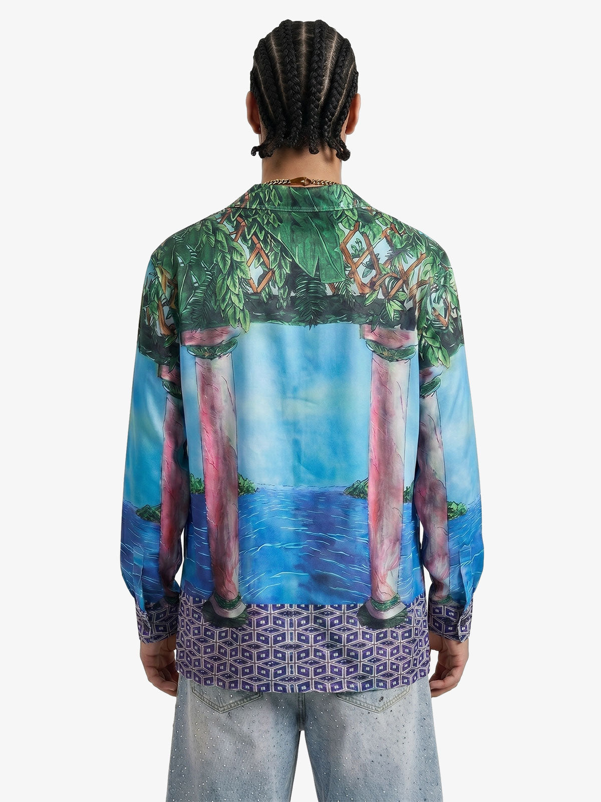 Vintage Roman Pillar Seascape Camp Collar Boxy Shirt