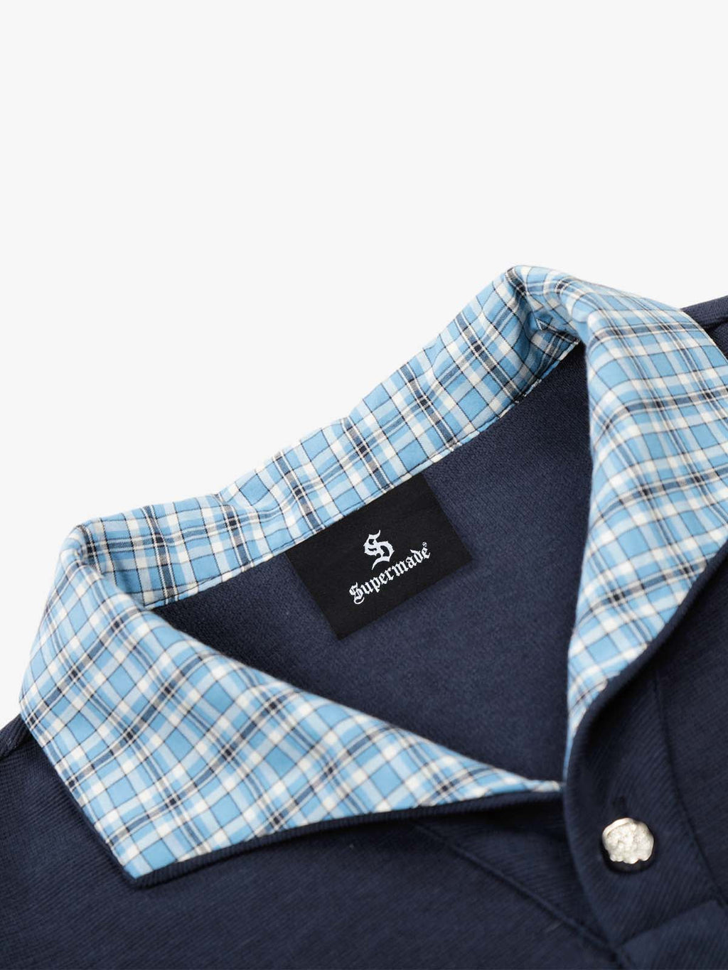 Pique Cotton Polo Shirt with Plaid Contrast Collar & Cuffs