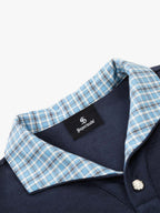 Pique Cotton Polo Shirt with Plaid Contrast Collar & Cuffs