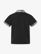 Leopard Trim Half Zip Polo T-Shirt