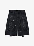 Embroidered Spiderweb Denim Shorts
