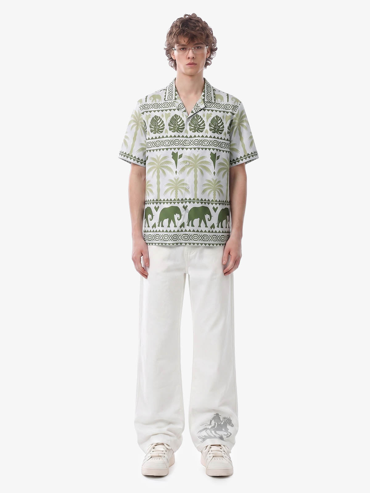 Tropical Elephant Palm Camp Collar Boxy Shirt
