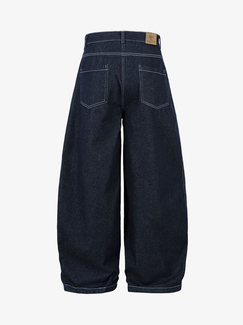 Deconstructed Contrast Stitching Pleated Baggy Barrel Jeans - 2343