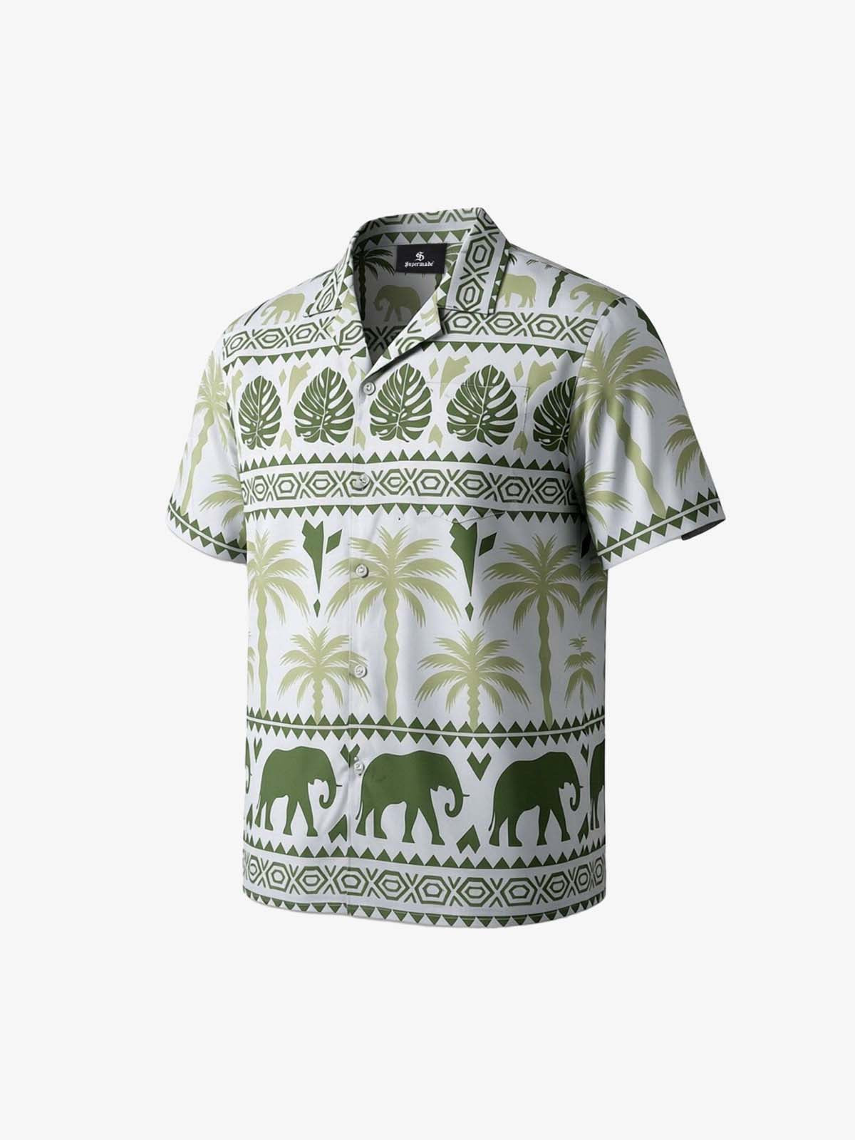 Tropical Elephant Palm Camp Collar Boxy Shirt