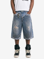 Retro Deconstructed Denim Shorts