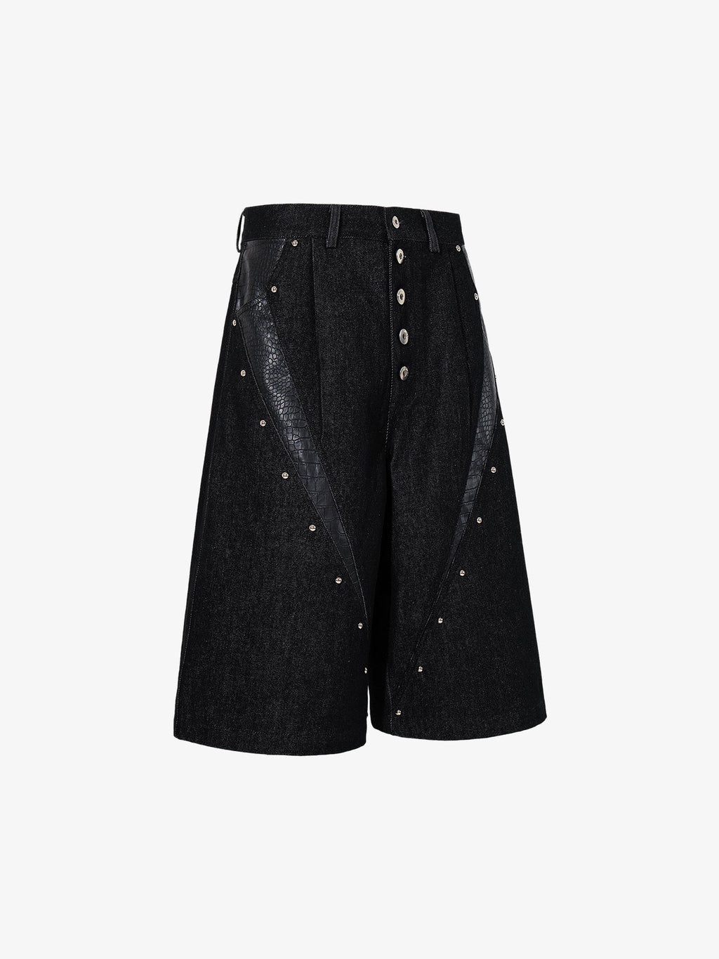 Black Denim Jacket with Croc-Embossed Trim