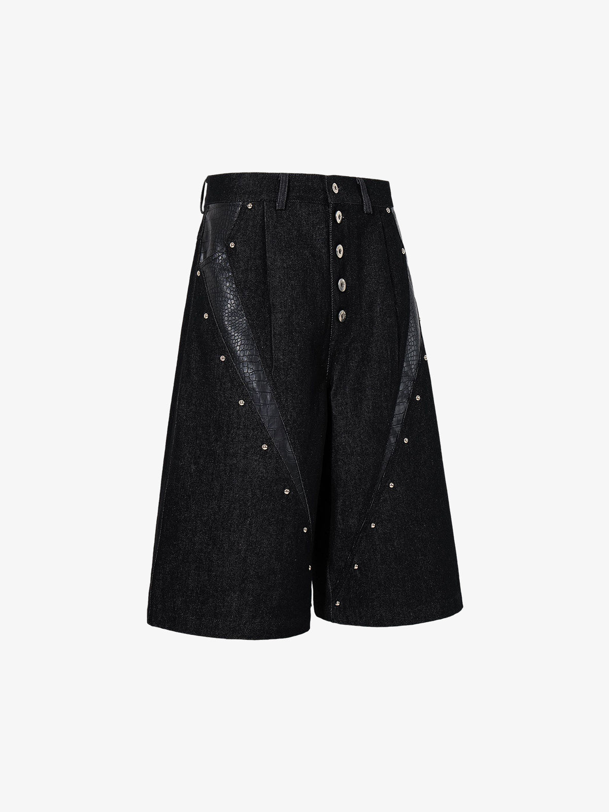 Black Denim Jacket with Croc-Embossed Trim