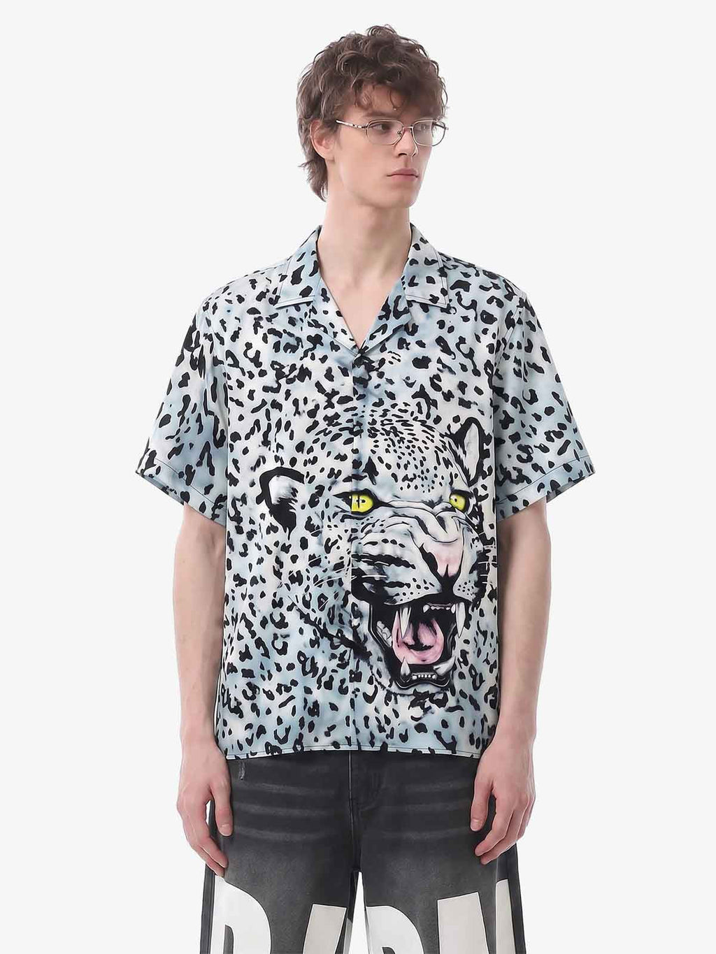 Vintage 3D Leopard Head Camp Collar Boxy Shirt