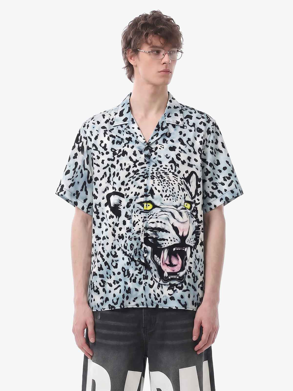 Vintage 3D Leopard Head Camp Collar Boxy Shirt