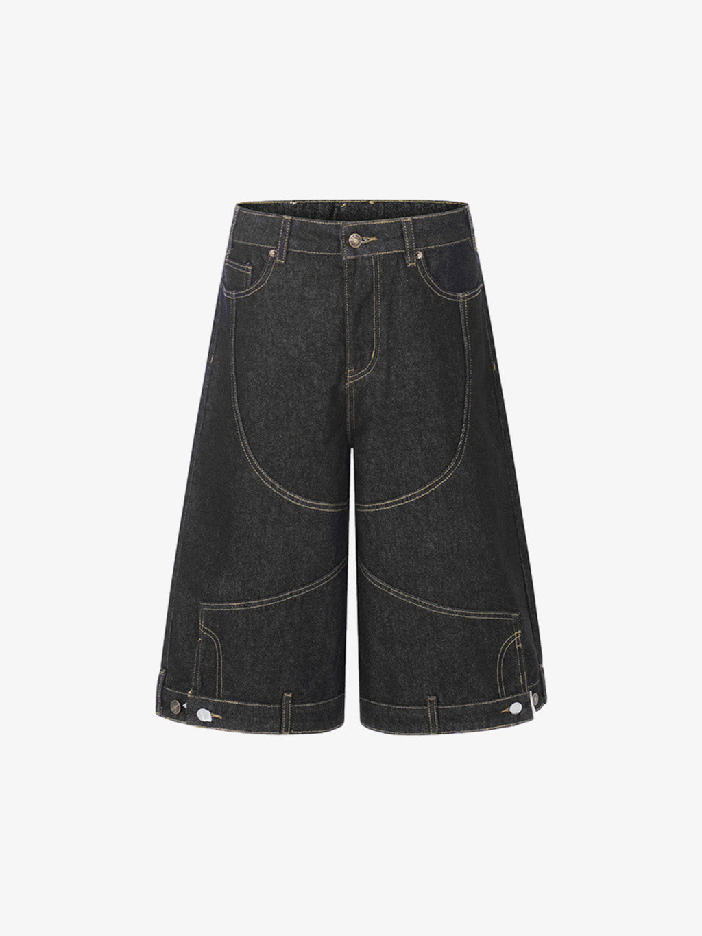 Retro Contrast Stitching Curved Leg Denim Jorts