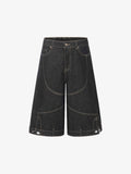 Retro Contrast Stitching Curved Leg Denim Jorts