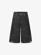 Retro Contrast Stitching Curved Leg Denim Jorts