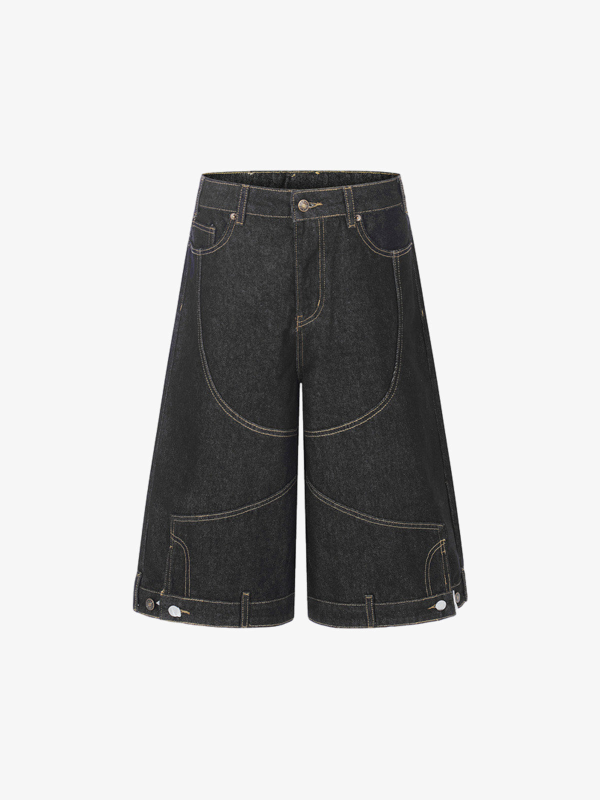 Retro Contrast Stitching Curved Leg Denim Jorts