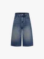 Star Embroidered Denim Shorts with Rivets
