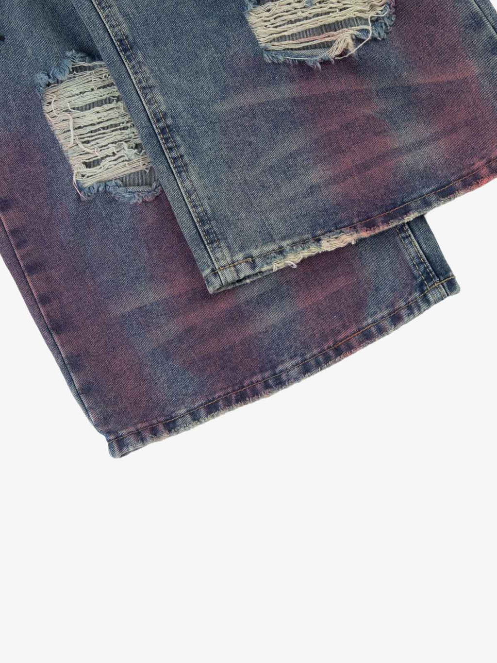 Double-Waist Distressed Wide-Leg Jeans