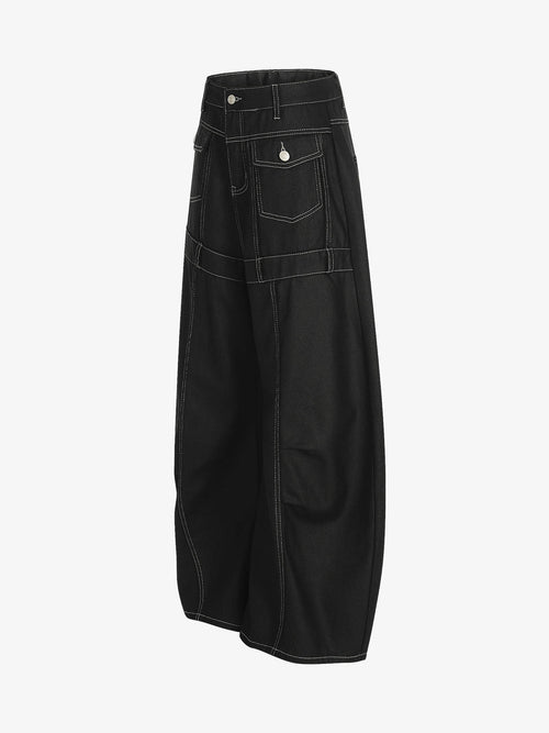 Contrast Stitch High-Waist Wide-Leg Barrel Jeans