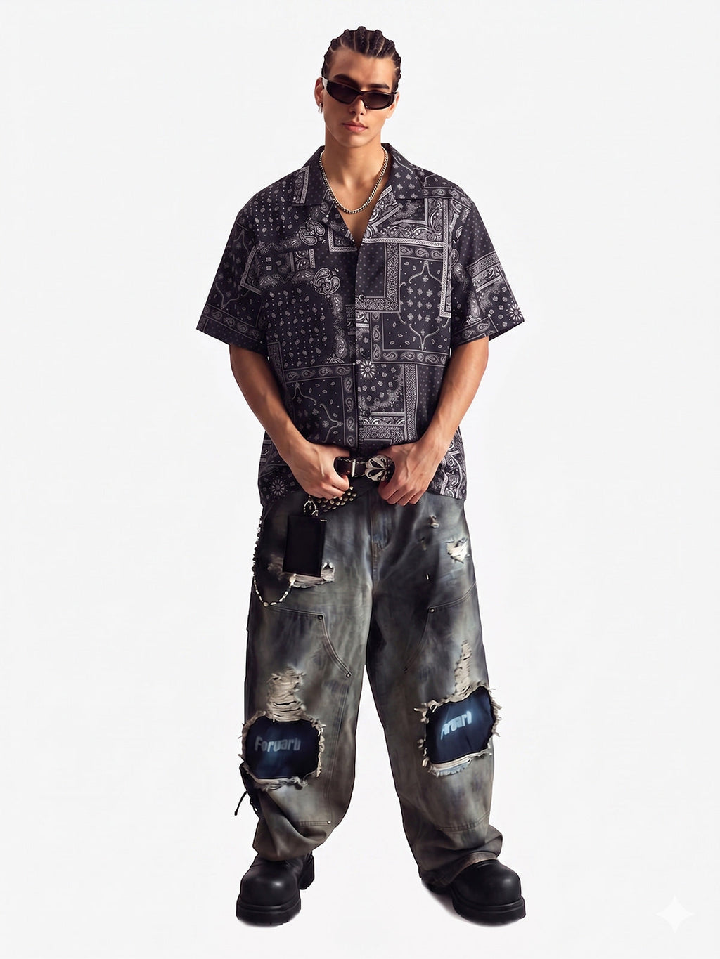 Vintage Bandana Patchwork Camp Collar Boxy Shirt
