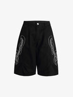 Embroidered Multi-Pocket Cargo Capri Pants