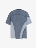 Washed Asymmetric Raw Edge Panel Knit T-Shirt