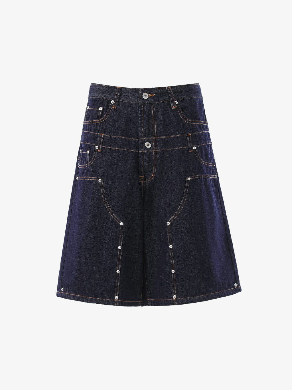 Studded Double-Waist Wide-Leg Jorts