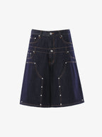 Studded Double-Waist Wide-Leg Jorts