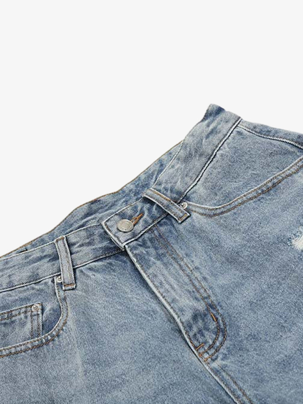 Distressed Light Wash Denim Shorts - 2639