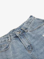 Distressed Light Wash Denim Shorts - 2639