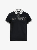 Cotton Polo Shirt with Leopard Print Collar & Cuff Detail