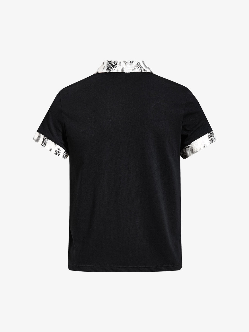 Cotton Polo Shirt with Leopard Print Collar & Cuff Detail