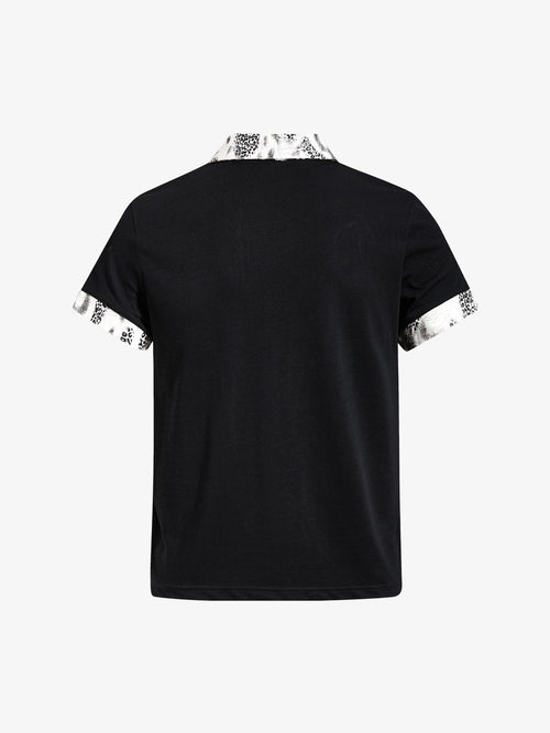 Cotton Polo Shirt with Leopard Print Collar & Cuff Detail
