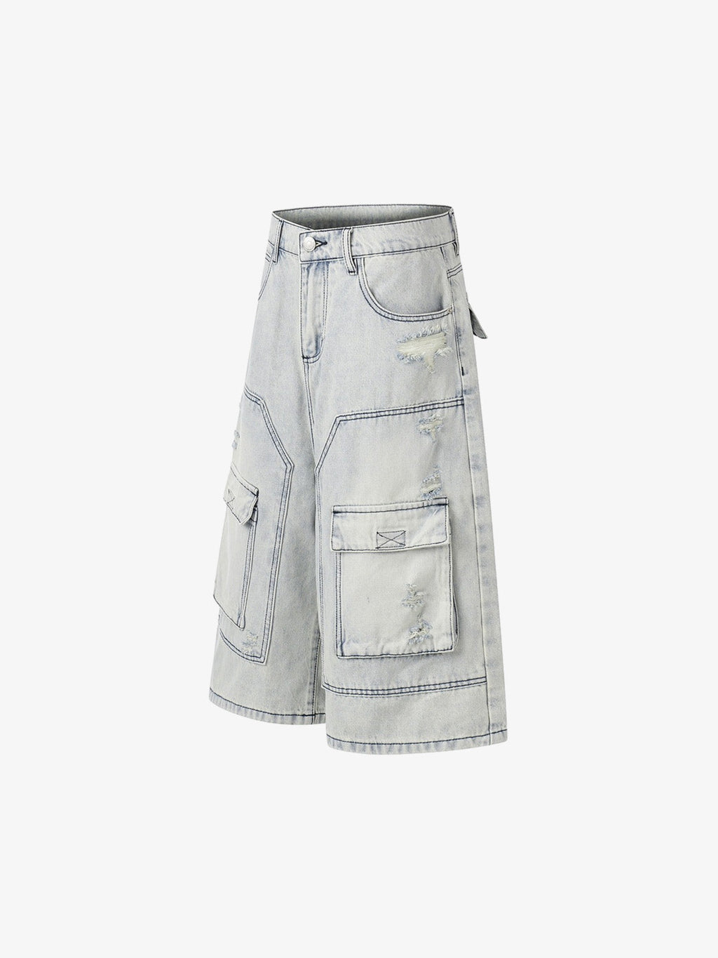 Distressed Denim Cargo Shorts