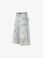 Distressed Denim Cargo Shorts
