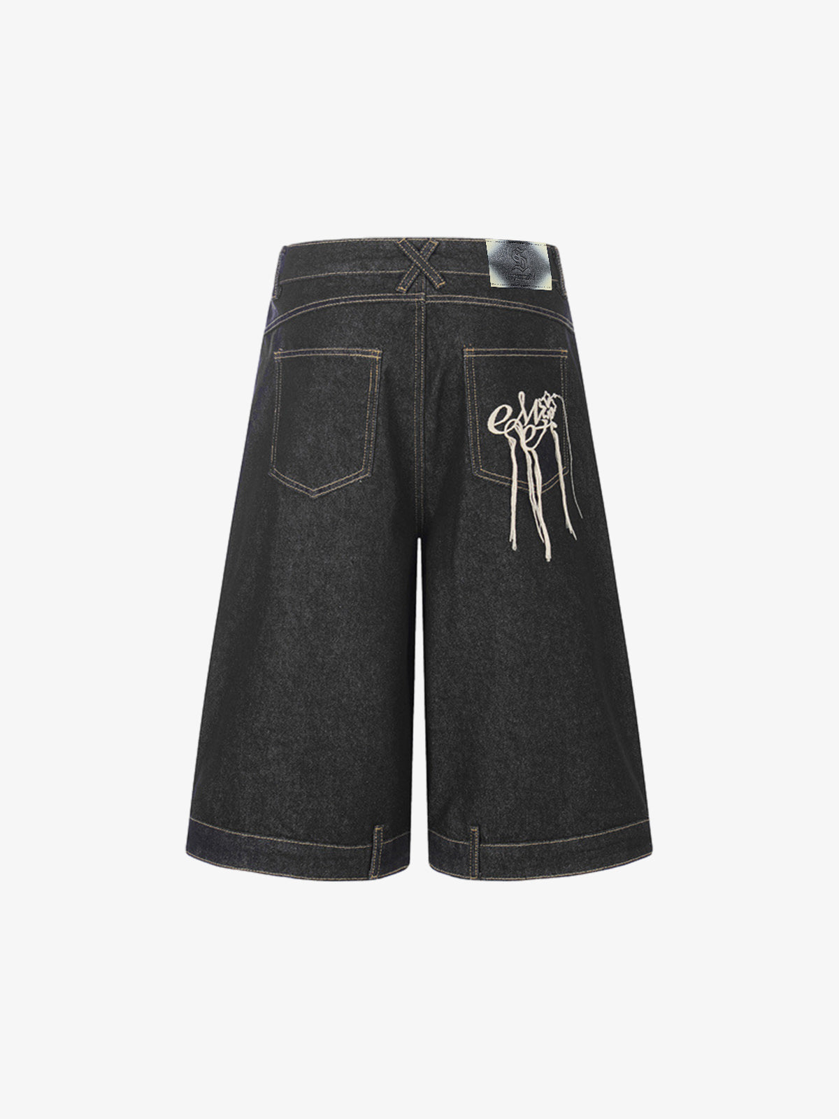 Retro Contrast Stitching Curved Leg Denim Jorts