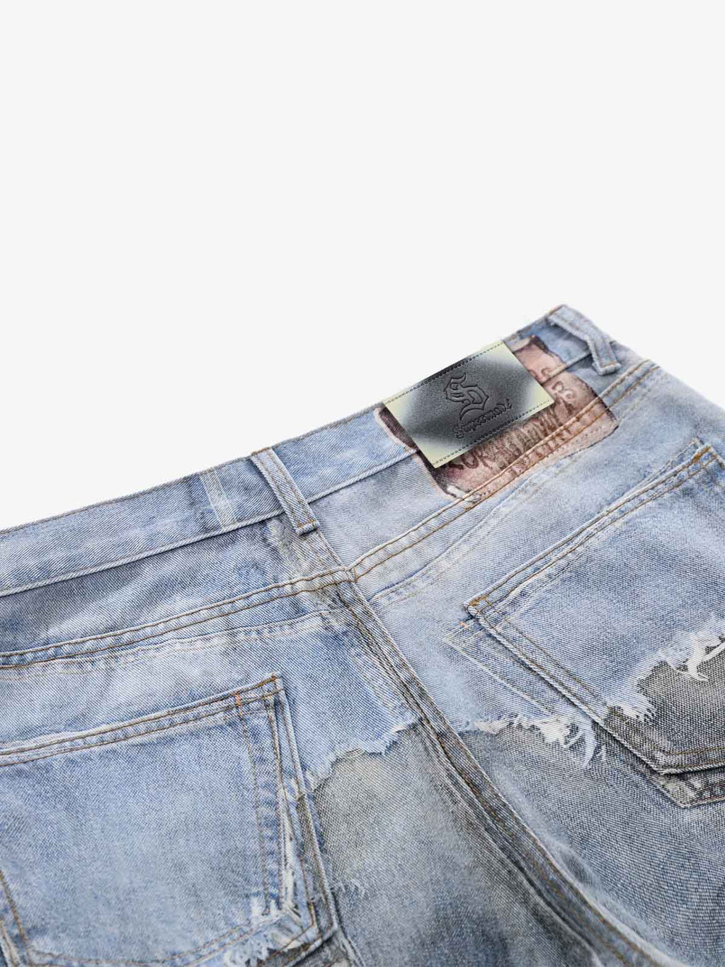 Vintage Distressed Print Wide Leg Jeans
