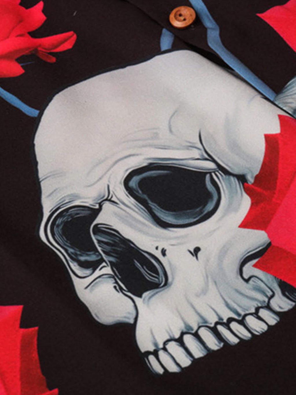 Gothic Skull Rose Camp Collar Boxy Shirt