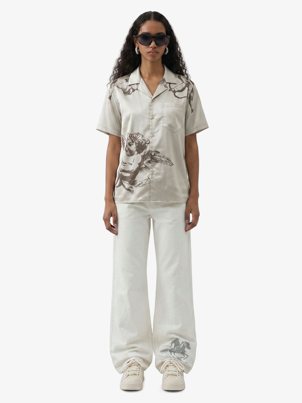 Cupid Angel Sketch Camp Collar Boxy Shirt